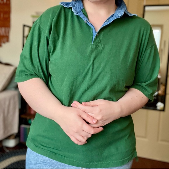 Vintage Green Shirt with Denim Collar | XL - Picture 3 of 6